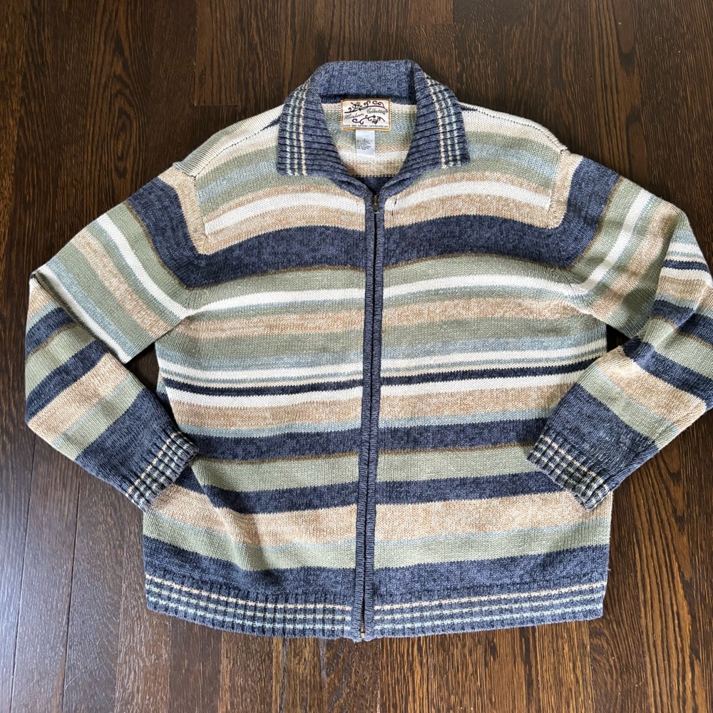 Vintage Heirloom Collectibles Ramie Cotton Multicolor Zippered Cardigan L Knit